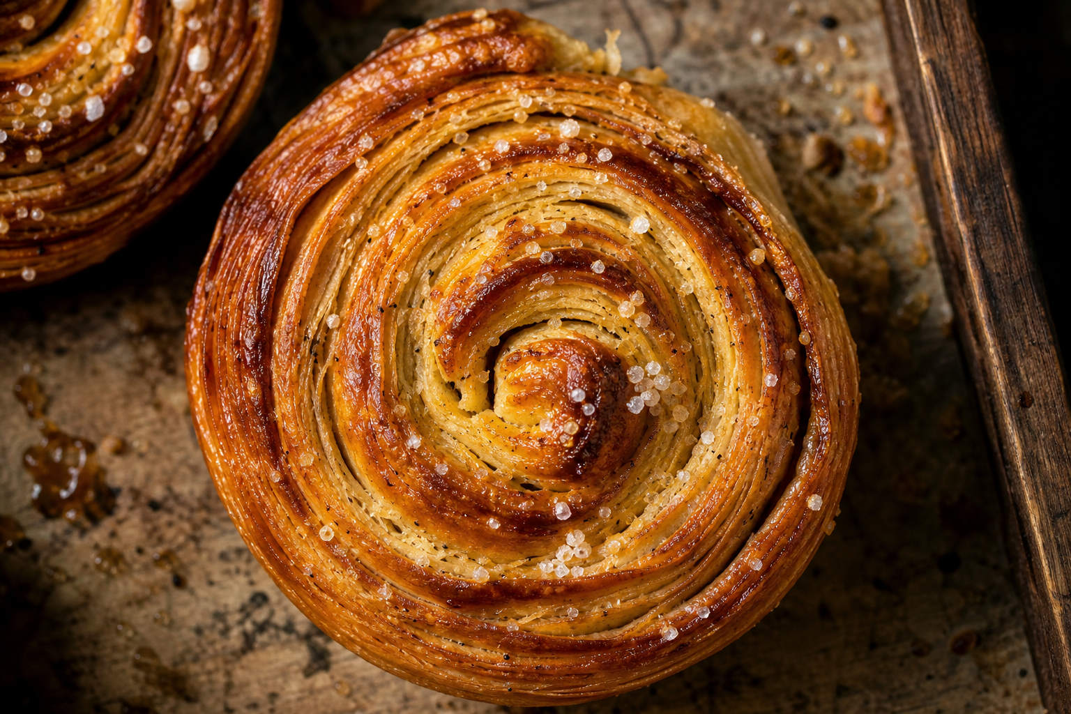 Cardamom morning bun with spiraled layers.
