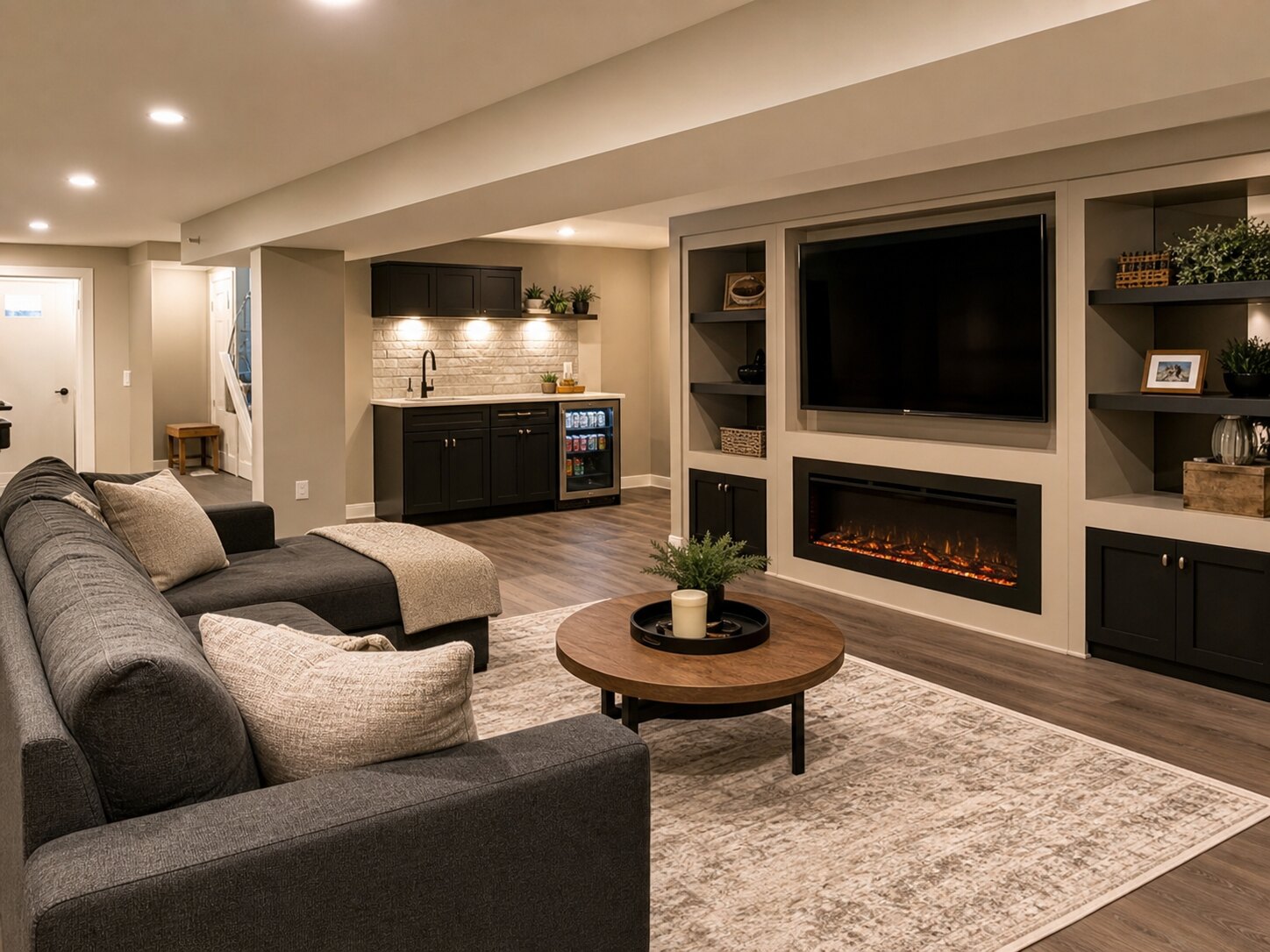 Completed basement finishing renovation example